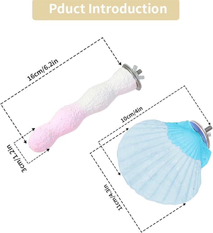 Bird Perches for Cage, Abrasive Surface High Calcium Mineral Parrot Perch Stand - Bird Nail File for Claw &amp; Beak Health, Colorful Ceramic Bird Cage Accessories (Blue, Shell)