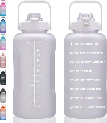 64oz,100oz,128oz Large Motivational Water Bottle with Time Marker, Leakproof &amp; BPA Free Half Gallon Big Water Bottle with Straw Handle Tritan Frosted Water Jug for Gym,Fitness,Outdoor Sports