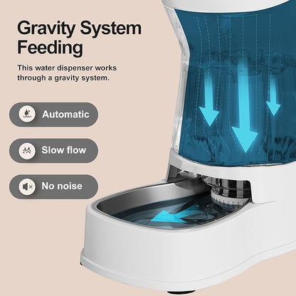Gardner Pet Automatic Dog Water Dispenser Gravity Stainless Steel Water Waterer Feeder, 100% BPA-Free Large Capacity Water Feeding Bowls for Medium &amp; Large-Sized Dogs Cats Other Pets -(1 Gallon)