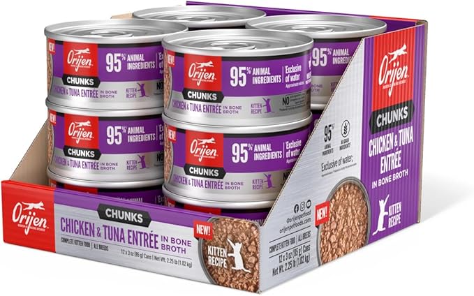 ORIJEN Chunks &amp; Shreds Wet Cat Food Chicken and Tuna Kitten Entrée 3oz Cans (12 Count)