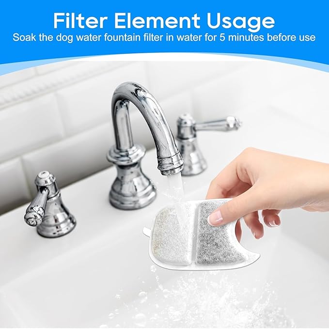6 Set Cat Water Fountain Filters &amp; Sponges for 135 fl oz/4L Wilreless Cats Drinking Water Fountain, Cat Fountain Pump Replacement, YPD-C004P YPD-C004S Pet Fountain Replacement Filter