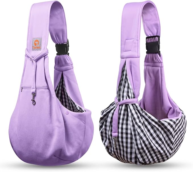 Tomkas Small Dog Sling Carrier - Zipper Pocket &amp; Adjustable Strap - for 3-10 lbs Pets(Light Purple)
