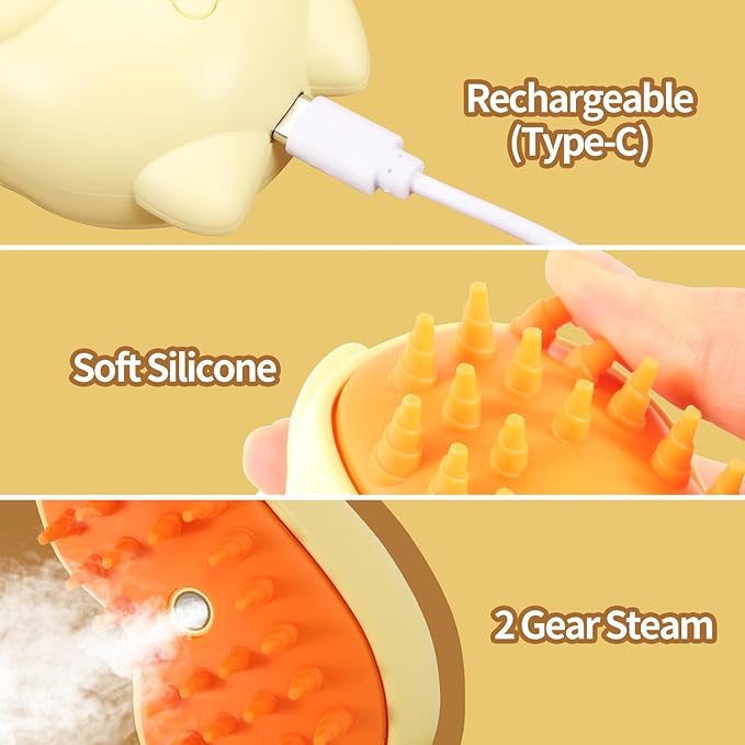 Rechargeable 3in1 Self-Cleaning Cat &amp; Dog Deshedding Brush with 2 Gears for Long &amp; Short Hair - Yellow