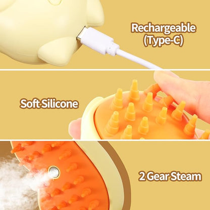Rechargeable 3in1 Self-Cleaning Cat &amp; Dog Deshedding Brush with 2 Gears for Long &amp; Short Hair - Yellow