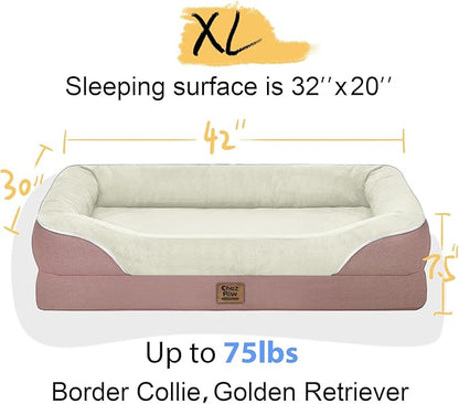 Orthopedic Washable Large Dog Bed - Removable Orthopedic Foam Dog Beds with Bolsters Waterproof Large Dogs Bed and Non-Slip Bottom