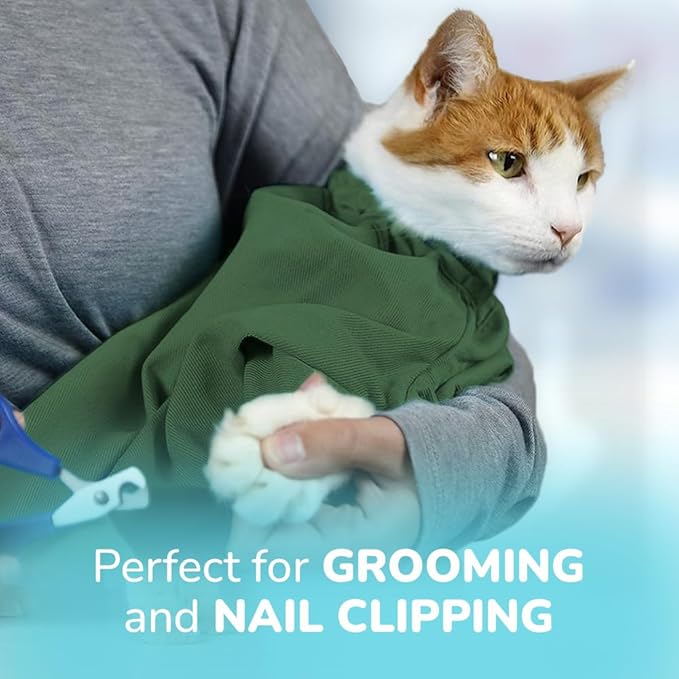 Cozy Comfort Carrier - Large Green Cat Carrier, Cat Holder for Cutting Nails, &amp; Cat Carrier Pouch for Vet Visits, Medication Administration, Dental Care, &amp; Travel