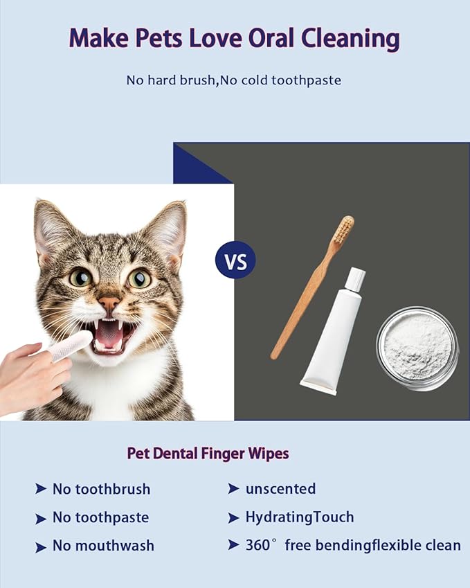 Dog Dental Wipes – Pet Teeth Cleaning Finger Pads for Dogs &amp; Cats, 50 Count – Remove Plaque &amp; Tartar, Freshen Breath, Easy Oral Care, Tea Polyphenol Formula