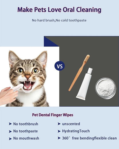 Dog Dental Wipes – Pet Teeth Cleaning Finger Pads for Dogs &amp; Cats, 50 Count – Remove Plaque &amp; Tartar, Freshen Breath, Easy Oral Care, Tea Polyphenol Formula