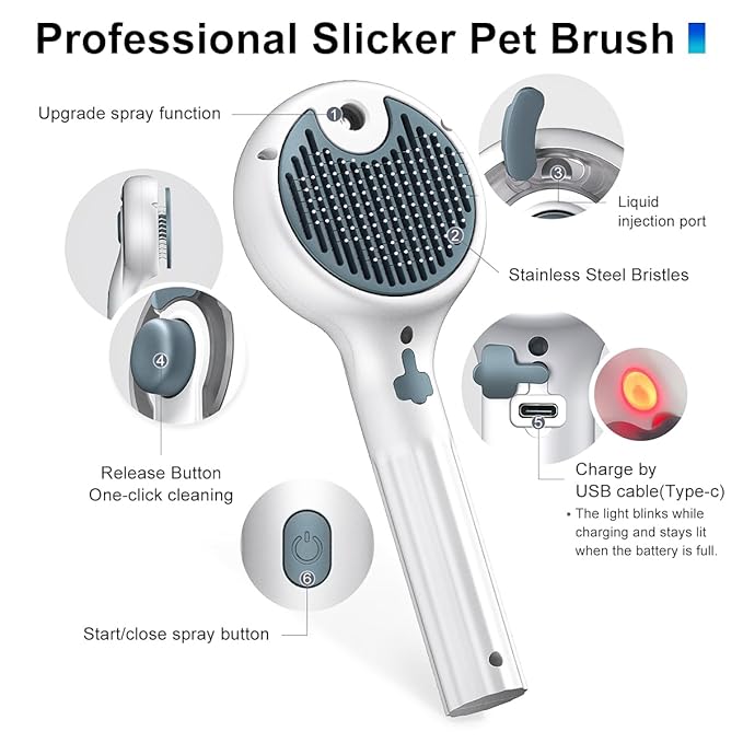 Cat Steam Brush, 3-in-1 Self-Cleaning Pet Grooming Tool with Water Spray, Shedding &amp; Massage Comb for Long &amp; Short Hair Cats and Dogs