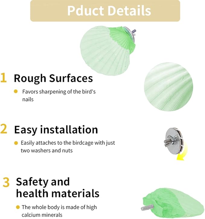 Bird Perches for Cage, Abrasive Surface High Calcium Mineral Parrot Perch Stand - Bird Nail File for Claw &amp; Beak Health, Colorful Ceramic Bird Cage Accessories (Green, Shell)