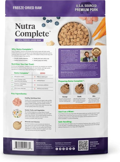 ULTIMATE PET NUTRITION Nutra Complete Freeze Dried Raw Dog Food, Veterinarian Formulated with Antioxidants, Prebiotics &amp; Amino Acids (3 Pound, Pork)