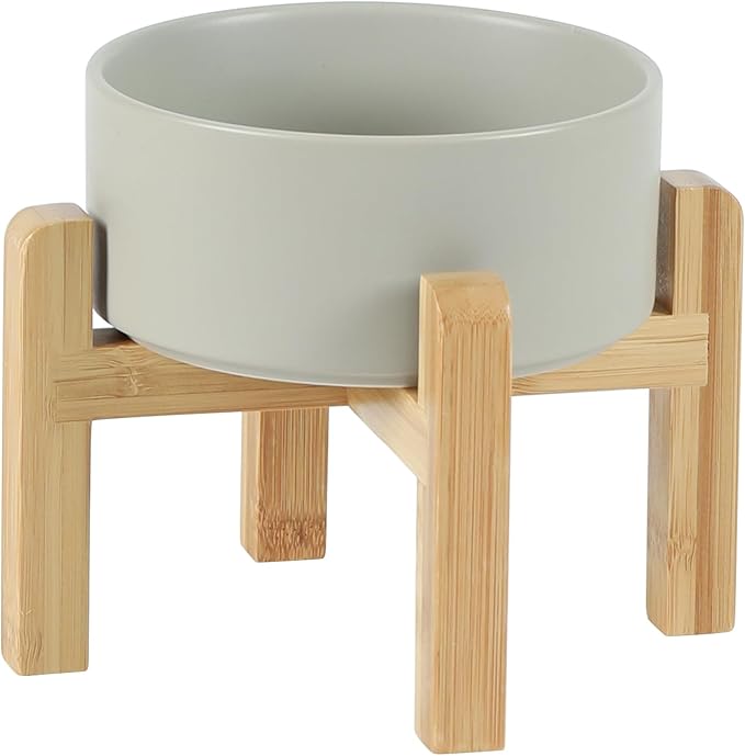Ceramic Raised Dog and Cat Bowl Set, 2 Heights Elevated Stand, Food and Water Bowl for Small Breed Dogs, Weighted Dog Dishes, Pet Bowl(6.1&