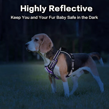 PoyPet No Pull Dog Harness, No Choke Front Clip Reflective Dog Vest with Soft Padded Vertical Handle, 3 Leash Attachments for Small Medium Large Dogs (Purple,M)