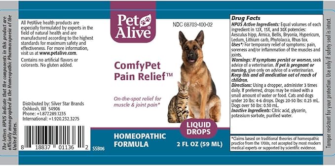 PetAlive ComfyPet Pain Relief for Dogs &amp; Cats – Natural Homeopathic Supplement for Pet Joint &amp; Mobility Support – 2 fl oz Drops – Made in USA