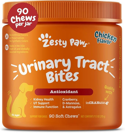 Zesty Paws Cranberry Supplement for Dogs - Bladder Control for Dogs - Urinary Tract Support - Cranberry Chews - Immune &amp; Gut Support - Chicken - 90 Count