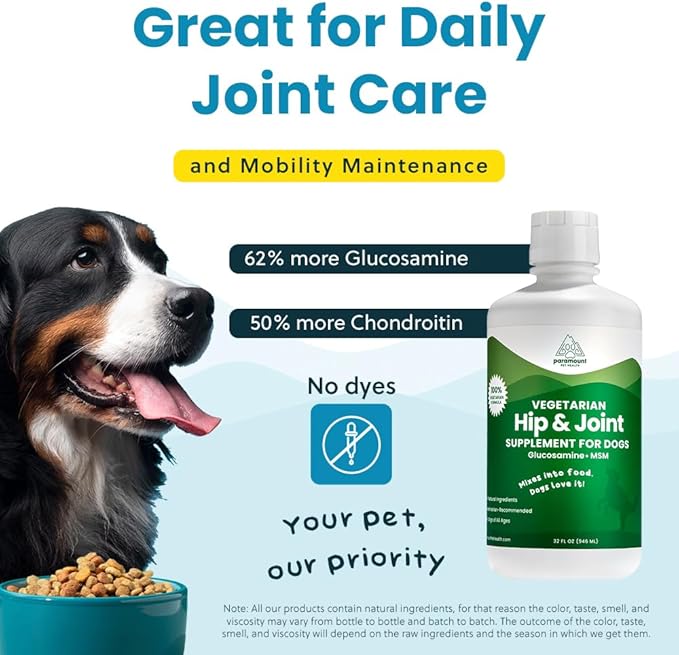 Plant-Based Liquid Glucosamine for Dogs, 1600mg Joint Support with Chondroitin, MSM &amp; Omega 3-6-9, Shellfish-Free Dog Arthritis Supplement for Mobility &amp; Flexibility, Made in USA, 32 oz