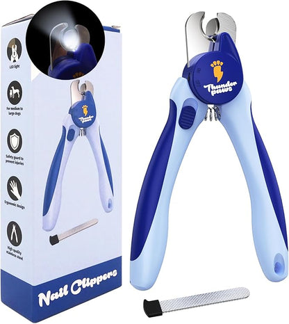 LED Dog Nail Clippers with Light, Trimmers with Protective Guard, Quick Sensor, Safety Lock and Nail File - Suitable for Large and Small Dogs &amp; Cats (Blue, LED)