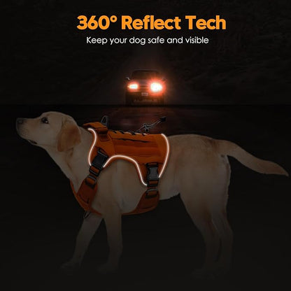 Heavy-Duty Tactical Dog Harness for Large Dogs, No Pull Adjustable Reflective Pet Vest with Molle System, K9 Military-Grade Control for Service Training, Outdoor &amp; 10+ Breeds, Orange, X-Large