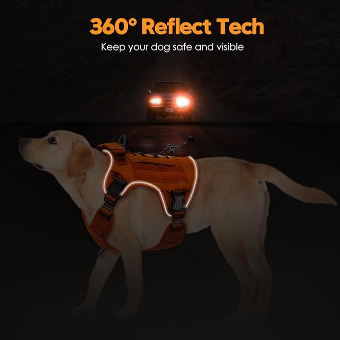 Heavy-Duty Tactical Dog Harness for Large Dogs, No Pull Adjustable Reflective Pet Vest with Molle System, K9 Military-Grade Control for Service Training, Outdoor &amp; 10+ Breeds, Orange, XX-Large