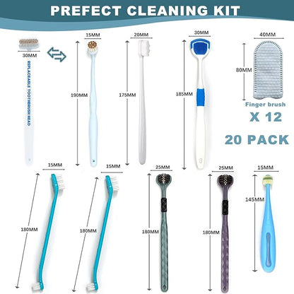 Dog Toothbrush Kit, 360-Degree Finger Three-Sided Design, Replaceable Tooth Brush Heads,Easy Teeth Cleaning &amp; Dental Care, 20Pack