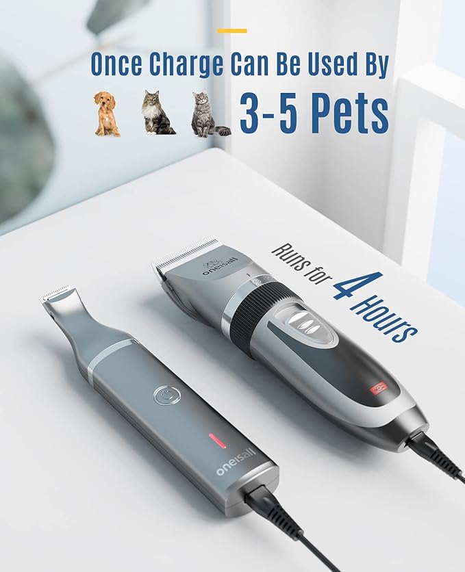 oneisall 2 in 1 Pet Cat &amp; Dog Grooming Kit - Quiet Cordless Dog Clippers &amp; Paw Trimmer for Grooming Pet Hair