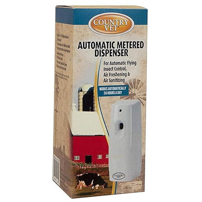 Country Vet Mosquito+Fly Metered Spray Refill (Case of 12) &amp; Automatic Metered Dispenser (Case of 12) - 342033CVA - Great for Barns, Stables, Farms, Stalls and Outdoor Insect/Fly Prevention