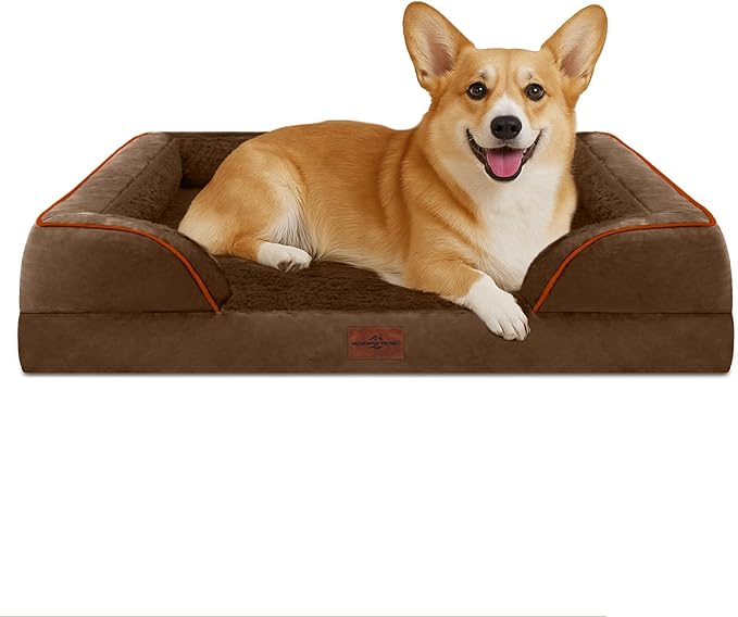 Comfort Expression Medium Dog Beds Waterproof Orthopedic Foam Dog Sofa Beds for Medium Large Dogs Comfy Pet Bed with Washable Removable Cover &amp; Non-Slip Bottom(Medium,Chocolate Brown)
