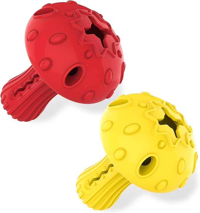 SCHITEC Dog Chew Toy for Large &amp; Medium Dogs, Rubber Treat Dispensing Toy for Aggressive Chewers, Interactive Slow Feeder Tough Puzzle Toys Teeth Cleaning (Red &amp; Yellow)