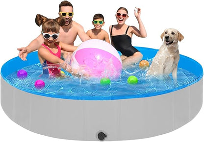 Foldable Dog Pool for Large Dogs, 87"x16" Kiddie Pool Hard Plastic Dog Swimming Pool Portable, Collapsible Dogs Wading Pools &amp; Bathing Tub, Outdoor Cooling for Pets Kids &amp; Adult