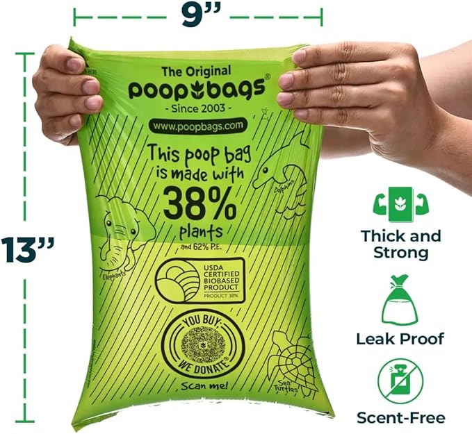 The Original Poop Bags® Dog Poop Bags Rolls – 38% Plant-Based, USDA Certified, Unscented, Leak-Proof &amp; Durable Waste Bags for Dogs, 960 Count