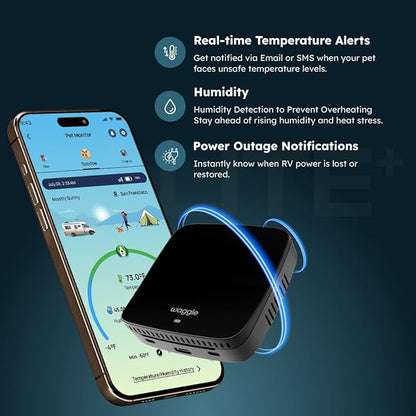 Waggle Dog Temperature Monitor &amp; Pet Camera Bundle for RVs - Portable WiFi Cam (128GB) with Motion Alert &amp; Remote Access | Watch Pets While Travelling