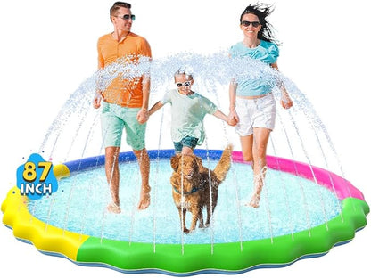 VISTOP Non-Slip Splash Pad for Kids and Dog, Thicken Sprinkler Pool Summer Outdoor Water Toys - Fun Backyard Fountain Play Mat for Baby Girls Boys Children or Pet Dog (87 inch, Red&amp;Yellow&amp;Green&amp;Blue)