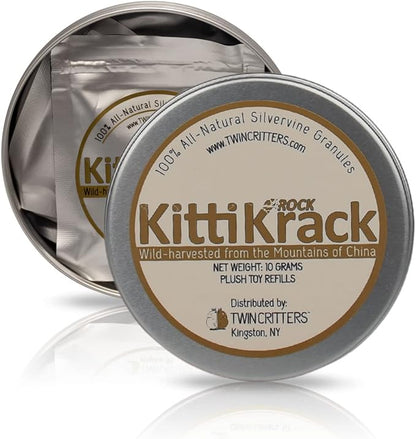 KittiKrack Rock Organic Silvervine Catnip Substitute for Cats &amp; Kittens | All-Natural Wild Harvested Silvervine Granules | 4 Refills for TWINCRITTERS Refillable Plush Cat Toys | 10g
