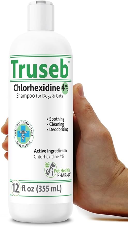Truseb Topical Chlorhexidine 4% Shampoo for Dogs, Cats &amp; Horses (12 oz)- with Aloe for Cleansing (Chlorhexidine 4% Shampoo, 12 oz)