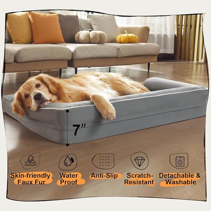 Small Dog Bed Orthopedic Washable Cat Bed Memory Foam Couch Sofa Comfy Pet Beds with Waterproof Removable Cover &amp; Non-Slip Bottom