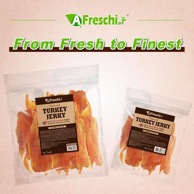 Afreschi Turkey Jerky Dog Treats –12 oz, USA-Sourced Trukey, All-Natural, Hypoallergenic, High-Protein, Low-Fat, Healthy &amp; Easily Digestible, Puppy &amp; Training Snack