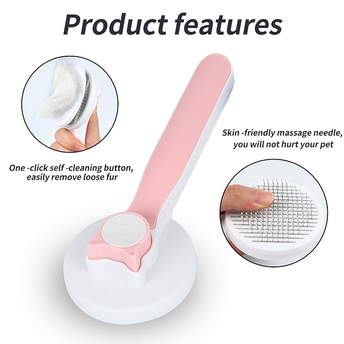 2PCS Pet Grooming Kit, Cat Brushes &amp; Cat Nail Clipper, Cat Grooming Brush for Sedding and Grooming Fur (Pink）