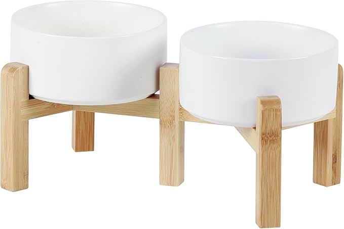 Ceramic Raised Double Bowls Set with Stand, 2 Heights Elevated, Food &amp; Water Bowls for Small Breed Dogs, Weighted Dog Dishes, Pet Bowl(6.1&
