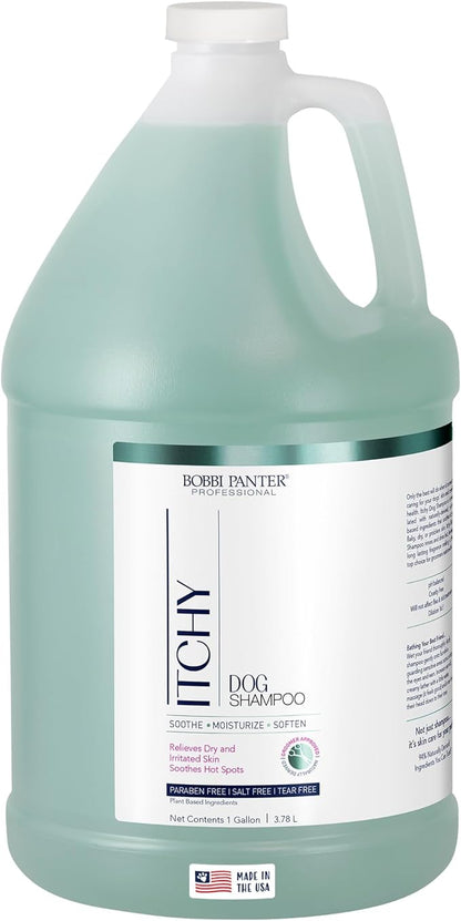 Bobbi Panter Dog Shampoo - Made in USA - All Natural Formula for Itch Relief &amp; Soothing Skins, Concentrated 16:1 for Professional Groomers - Green Apple Scent, 1 Gallon