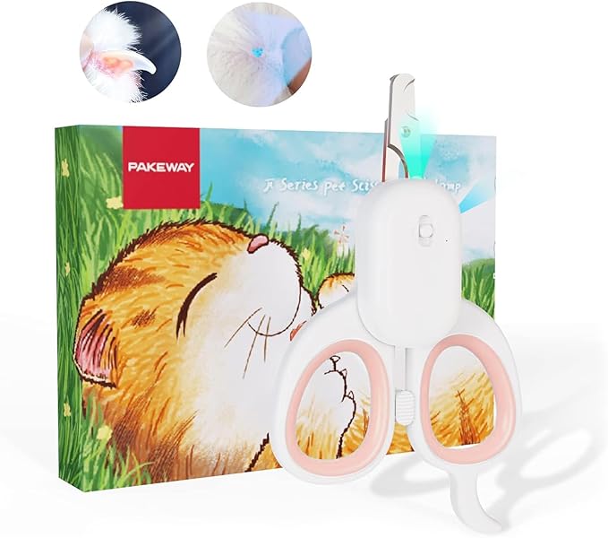 PAKEWAY Pet Nail Clipper with LED &amp; -U-V Light, Cat Claw Trimmer with Ultra Bright LED Light for Nail Bloodline to Avoid Over Cutting, Sharp Angled Blade Grooming Tool for Dog Cat Rabbit Small Animals