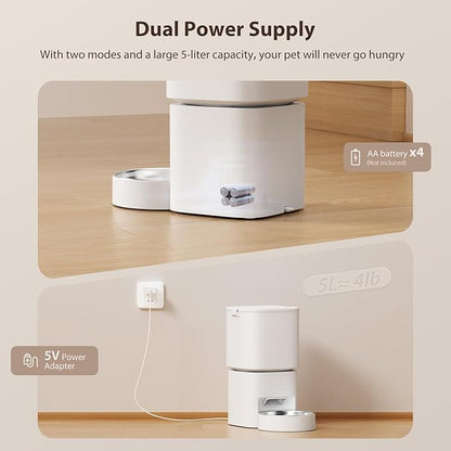 5L/21 Cups Automatic Cat Feeder, Timed Automatic Pet Feeders, Cat Dry Food Dispenser Dual Power, 10 Meals Programmable 1-15 Portion Control Cats Feeder, Pet Food Dispenser for Cats &amp; Puppy(Not WiFi)
