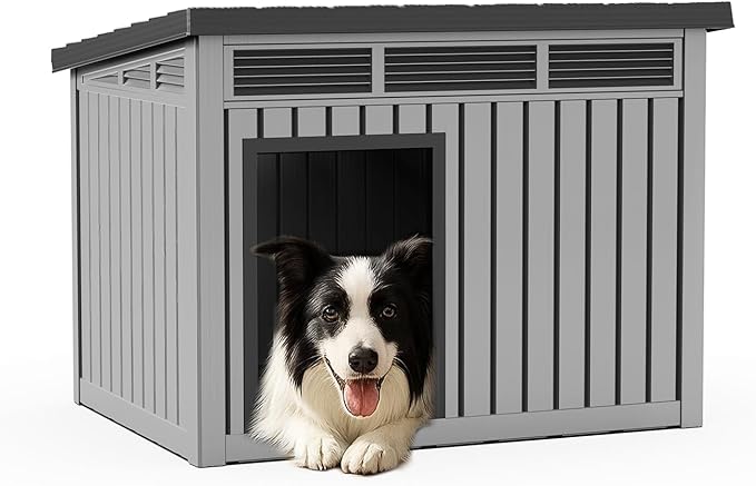 DRATO Dog House for Both Indoor and Outdoor with Weatherproof Roof Removable Floors for Medium to Large Dogs Interior Space (Gray, Medium(32.2 * 25.12 * 24.13&