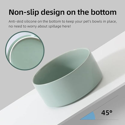 Ceramic Set of 2 Dog Bowls, Food and Water Bowls for Dogs, Puppy, 2pcs Dog Dishes, Pet Feeder(6inch, 2 x Light Green Bowls)