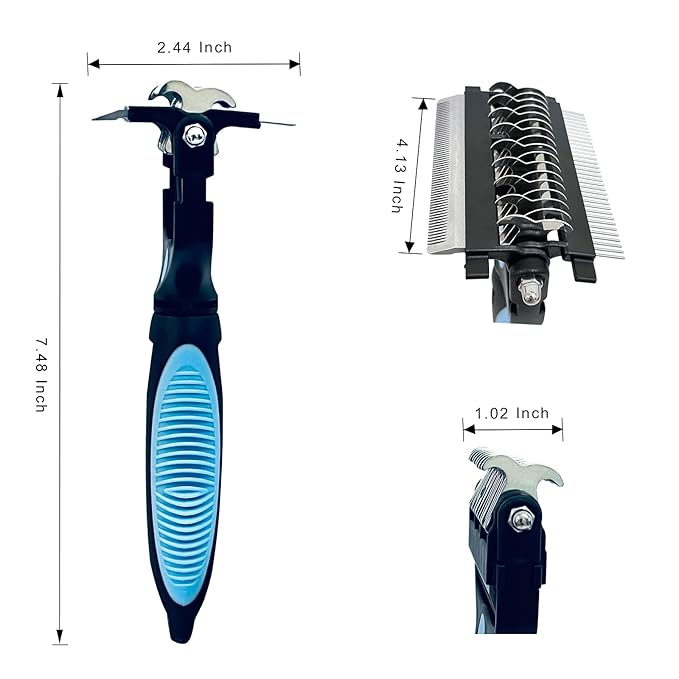 3-in-1 Pet Grooming Brush for Dogs &amp; Cats – Double Sided Deshedding Tool with Stainless Steel Teeth, Detangler Comb &amp; Undercoat Rake | Ergonomic Handle for Matted Fur Removal, Safe for Long/Short Hair