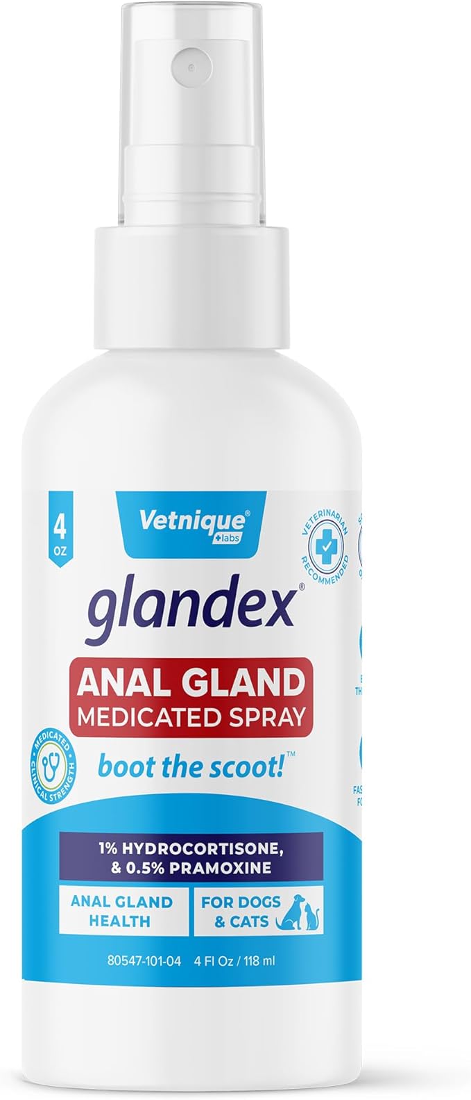 Vetnique Glandex Medicated Dog Butt Wipes or Spray for Dog Scooting - Topical Anti Itch Skin Relief for Soothing Inflamed Anal Glands in Dogs &amp; Cats - Fast Acting Formula (4oz Spray)