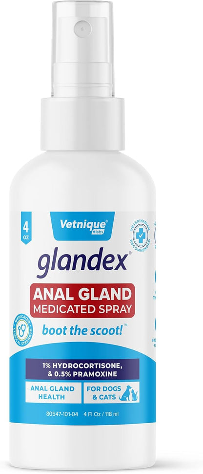 Vetnique Glandex Medicated Dog Butt Wipes or Spray for Dog Scooting - Topical Anti Itch Skin Relief for Soothing Inflamed Anal Glands in Dogs &amp; Cats - Fast Acting Formula (4oz Spray)