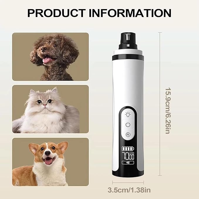 Upgrade Heusom Groom Pro Nail Grinder Cordless with LED Light &amp; 3 Speeds, Dog Cat Nail Trimmer 2000mAh Long-Lasting Battery for Thick Nails for Dogs and Cats (1 Pc+1 Head)