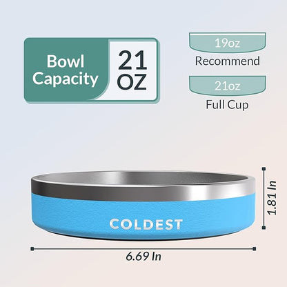 Coldest Dog Bowl - Anti Rust Metal, Non Slip, 3 Layers Insulated Stainless Steel Dog Bowls - Spill Proof &amp; Heavy Duty - Water Bowl for Dogs, Cats &amp; Pets, Dish Washer Safe (21 oz, Celestial Blue)