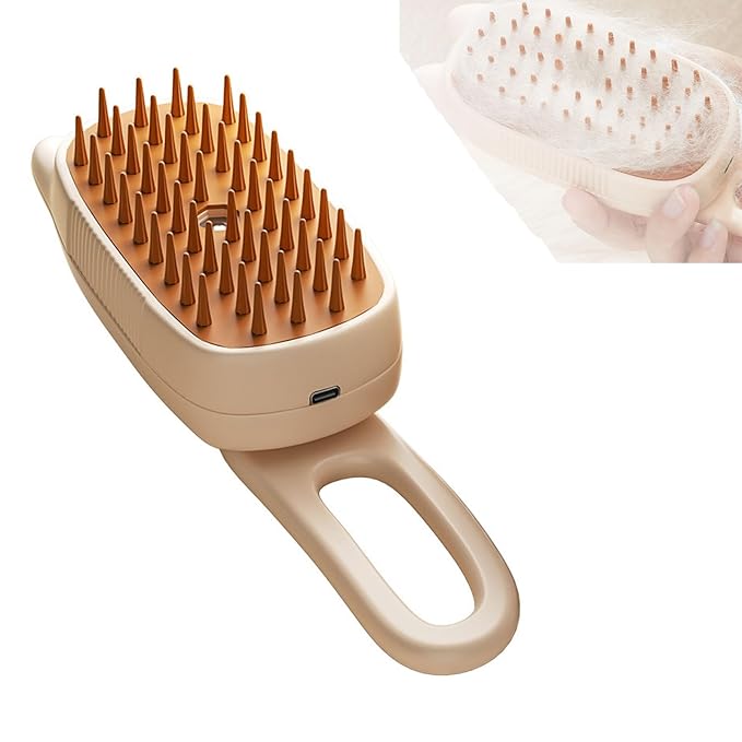 Pet Grooming Brushm,Cat Brush,3 In1 Spray Cat BrushSelf-Cleaning Wet Dog Comb with USB Rechargeable &amp; Water Tank,Suitable for Dogs,Cats to Reduces Flying Hair (Apricot color)