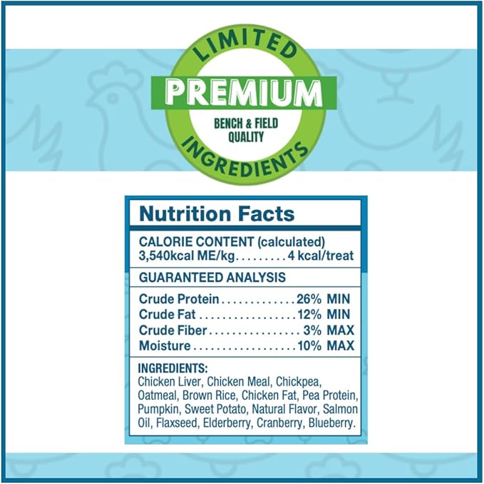Bench &amp; Field Holistic Natural Chicken Liver &amp; Triple Berry Dog Treats | Crunchy Bone-Shaped Bites | Antioxidant Blend, 10-Ounce Bottle